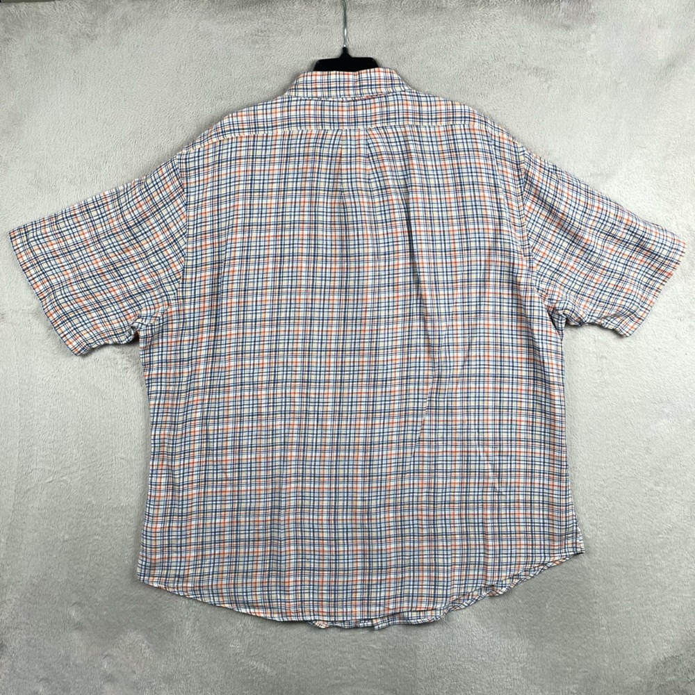 Brooks Brothers Shirt Men 2XL Blue Orange Plaid 100% Linen Short Sleeve Button - Picture 3 of 8